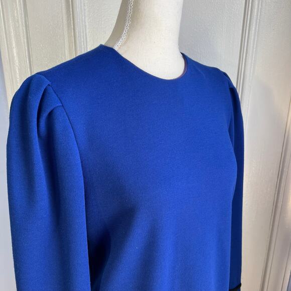 David Warren Dress Back Buttons Long Sleeve Wool Blue Vintage 80s Women's Size 8 - Picture 4 of 14